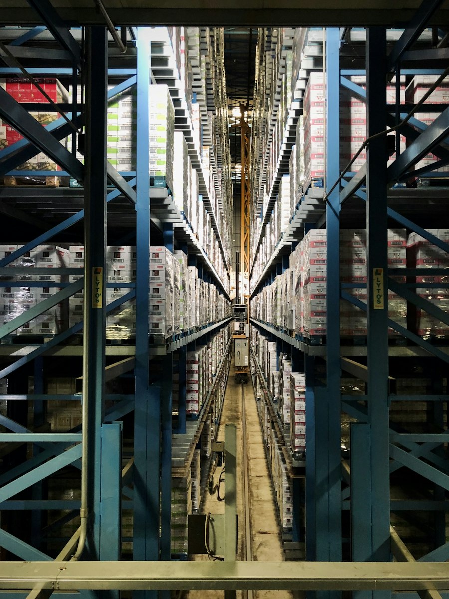 Warehouse with stocked shelves